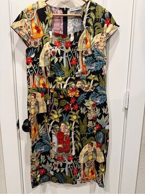 Grace Karin Black Tropical Floral Midi Dress with Red Accents